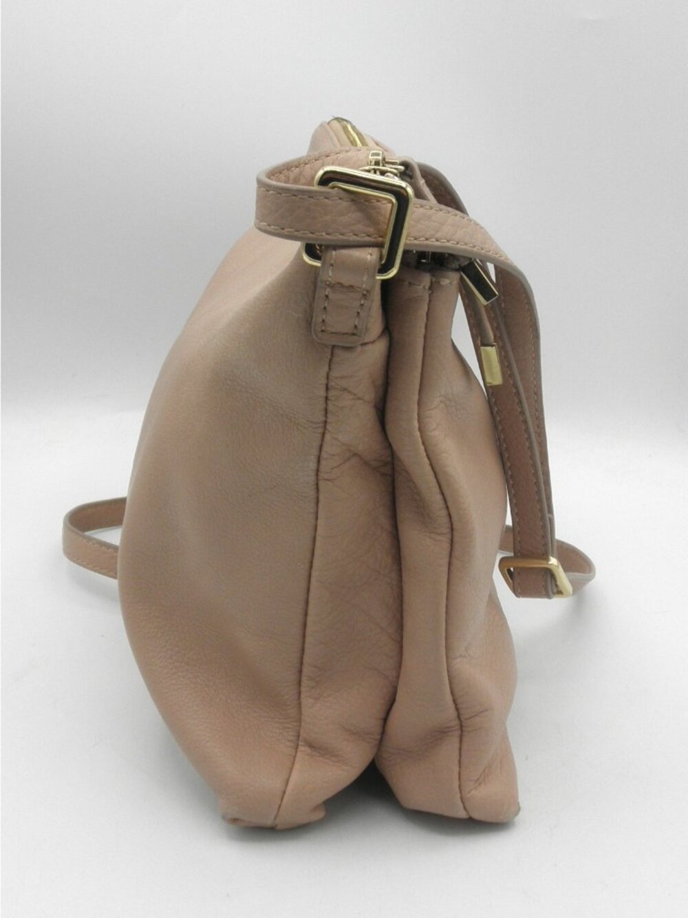 Margot Peach Blush Leather Double Top Zip Crossbody Shoulder Bag Genuine Leather - Picture 4 of 16